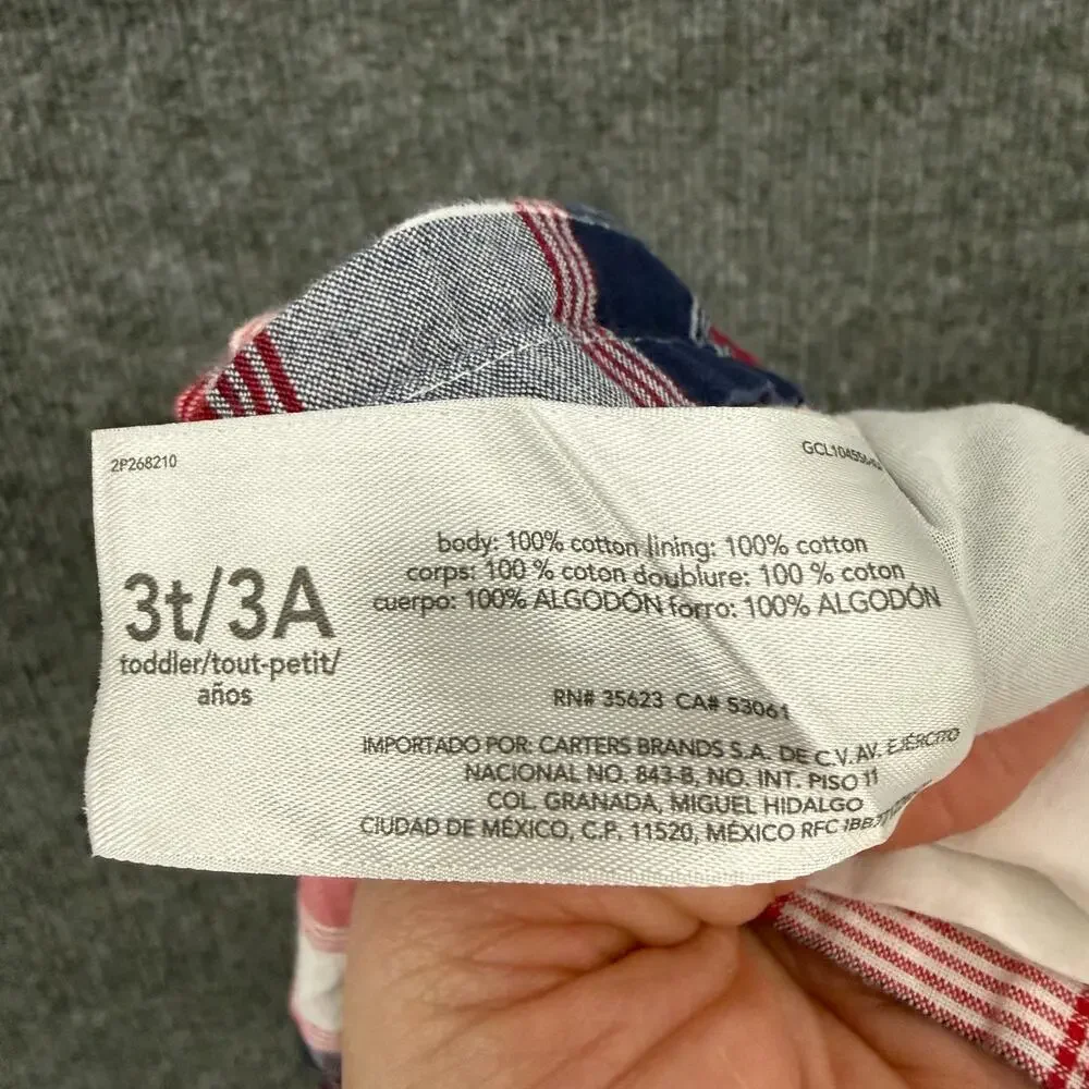 Oshkosh B'gosh Girls Jumper Sleeveless Dress Size 3 Red White Blue Plaid Cotton